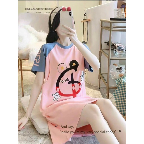 Đầm bầu mùa hè chất cotton Shopdambau-MA1070 Váy bầu thiết kế hình in ngộ nghĩnh freesize dưới 65kg