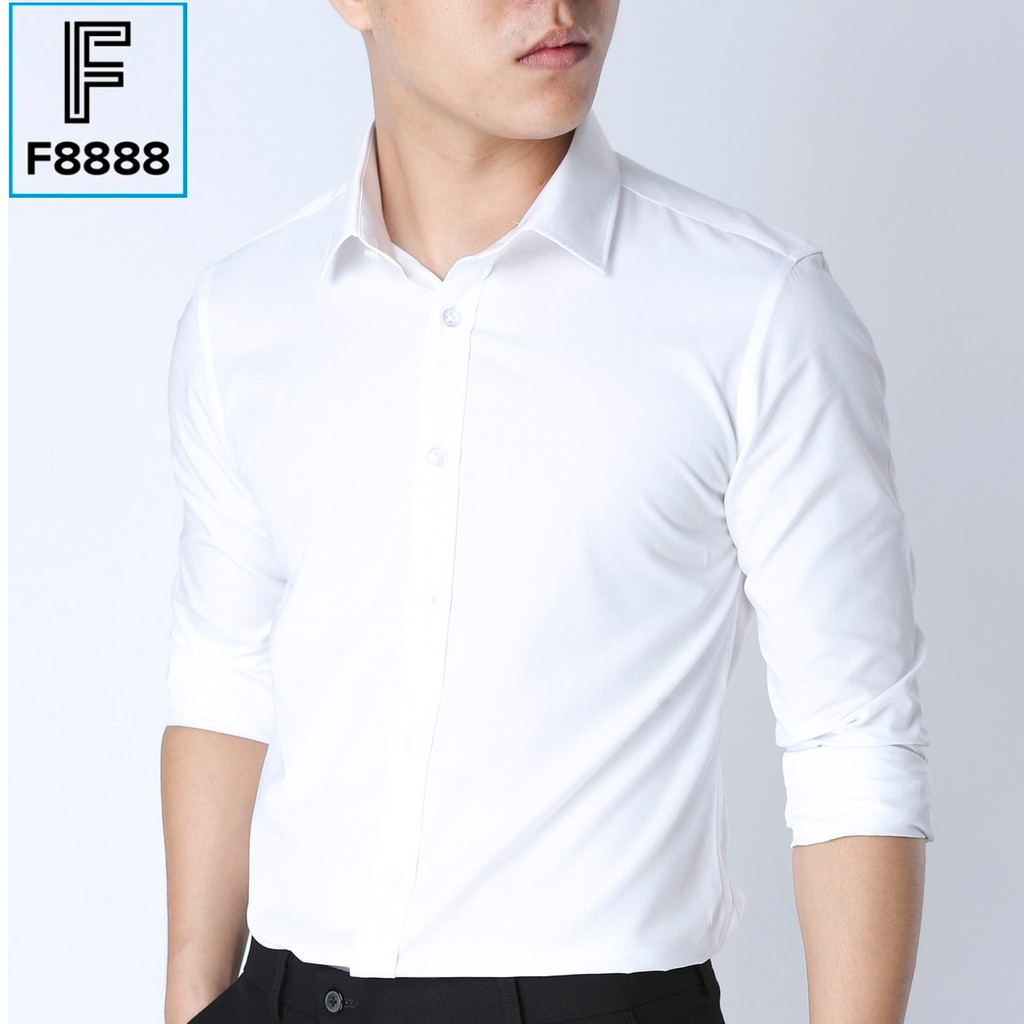 Áo sơ mi trắng nam dài tay công sở hàn quốc F8888 Cổ Cứng Màu Trắng
