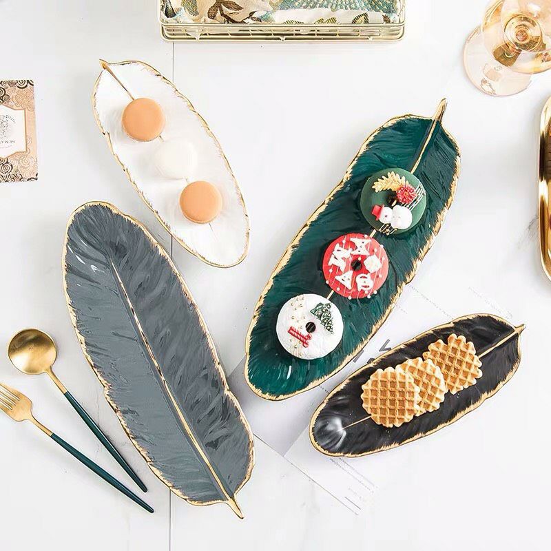 (hàng có sẵn )đĩa ăn hình lá, trang trí , decor