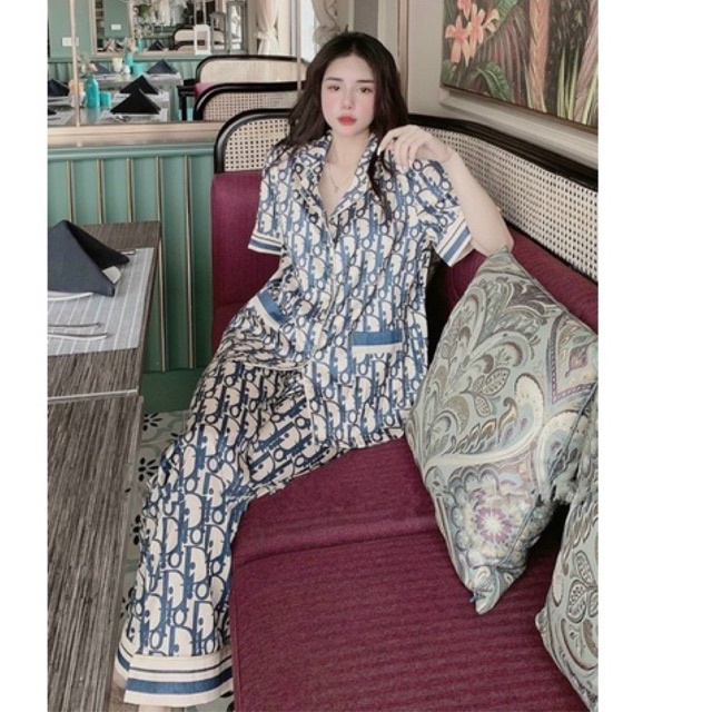 pijama lụa xước cao cấp Quảng Châu Do xanh tay ngắn