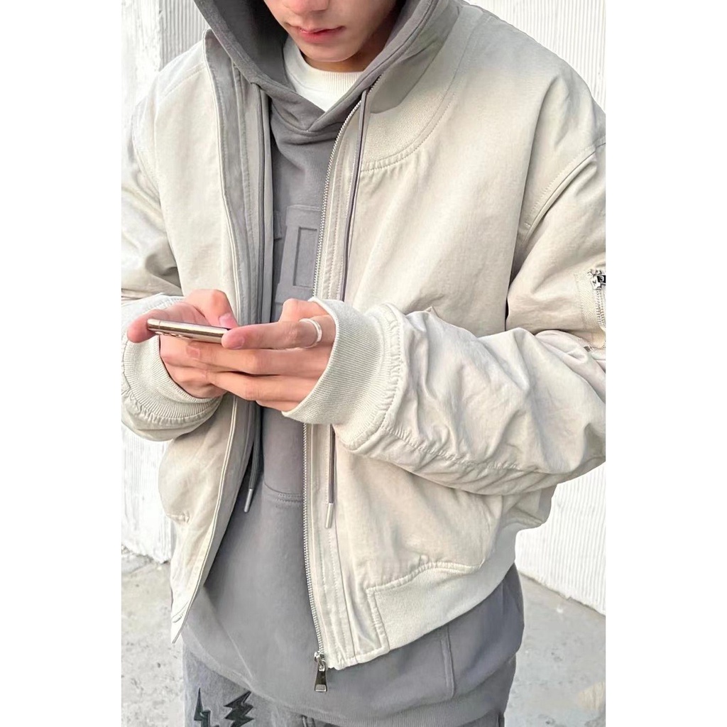 Áo Khoác Bomber Màu Sắc Đơn Giản Phong Cách Đường Phố Nhật Bản Cho Nam Nữ