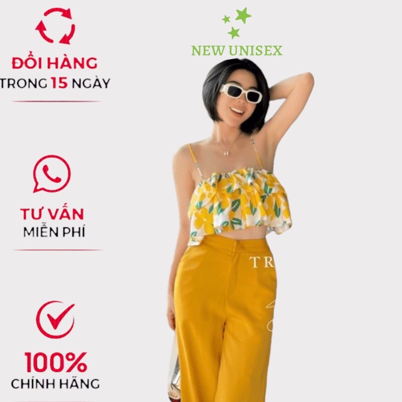 Sét Bộ 2 Món Áo Xếp Tầng 2 Dây Quần Rộng Ống Dài Màu Vàng Phối Hoa Chất Tuyết Mưa Đẹp Phù Hợp Mọi Nơi [NEW UNISEX]