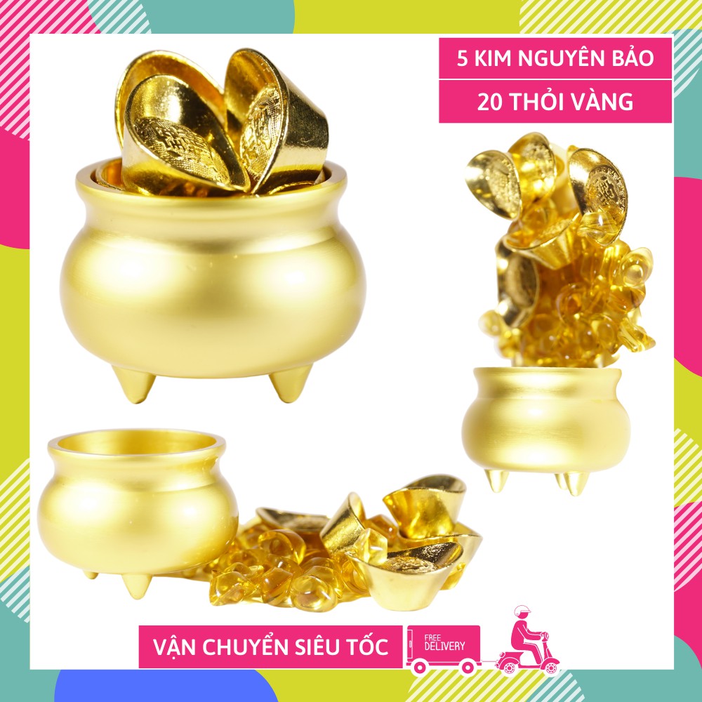 Hủ đồng vàng bát tụ bảo bồn + 20 thỏi vàng + 5 kim nguyên bảo chiêu tài nạp lộc
