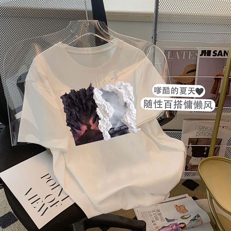 Áo Thun HIIXIIVI 100% cotton Tay Ngắn Cổ Tròn In Hình Hoàng Hôn Thời Trang Mùa Hè Phong Cách Hàn Quốc Dành Cho Nữ 2022