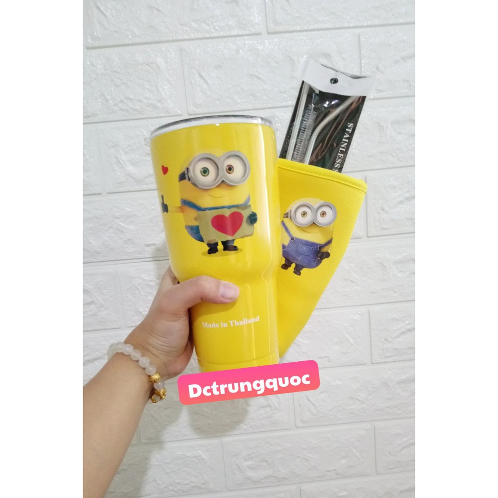 Ly Giữ Nhiệt Thái Lan 900ml Tặng 2 Ống Hút Inox + Cọ Rửa Và Túi Chống Sốc