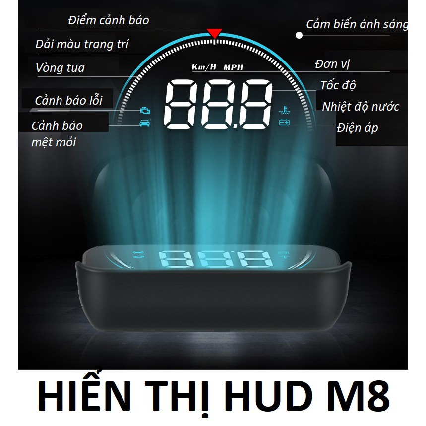 HUD M8 màn hình hắt kính HUD M8 hiển thị tốc độ và cảnh báo tốc độ cắm cổng OBD