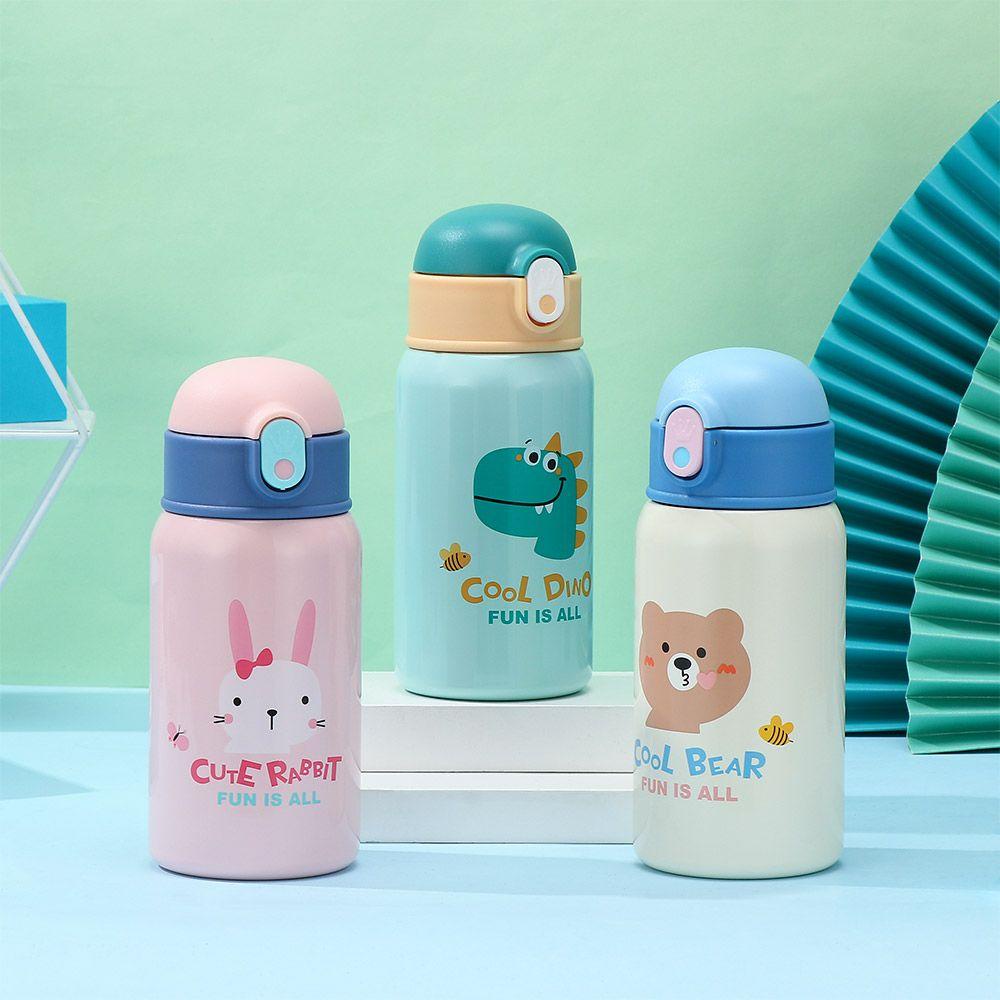 ♫Daphne♫ Bình Nước Giữ Nhiệt Bằng Thép Không Gỉ 400ML Có Ống Hút In Hình Hoạt Hình Dễ Thương Cho Bé