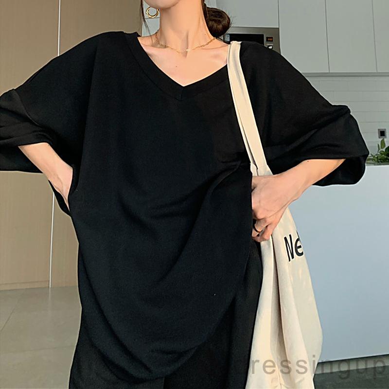 Áo Thun Tay Dài Cổ Tròn Màu Sắc Đơn Giản Cho Nữ