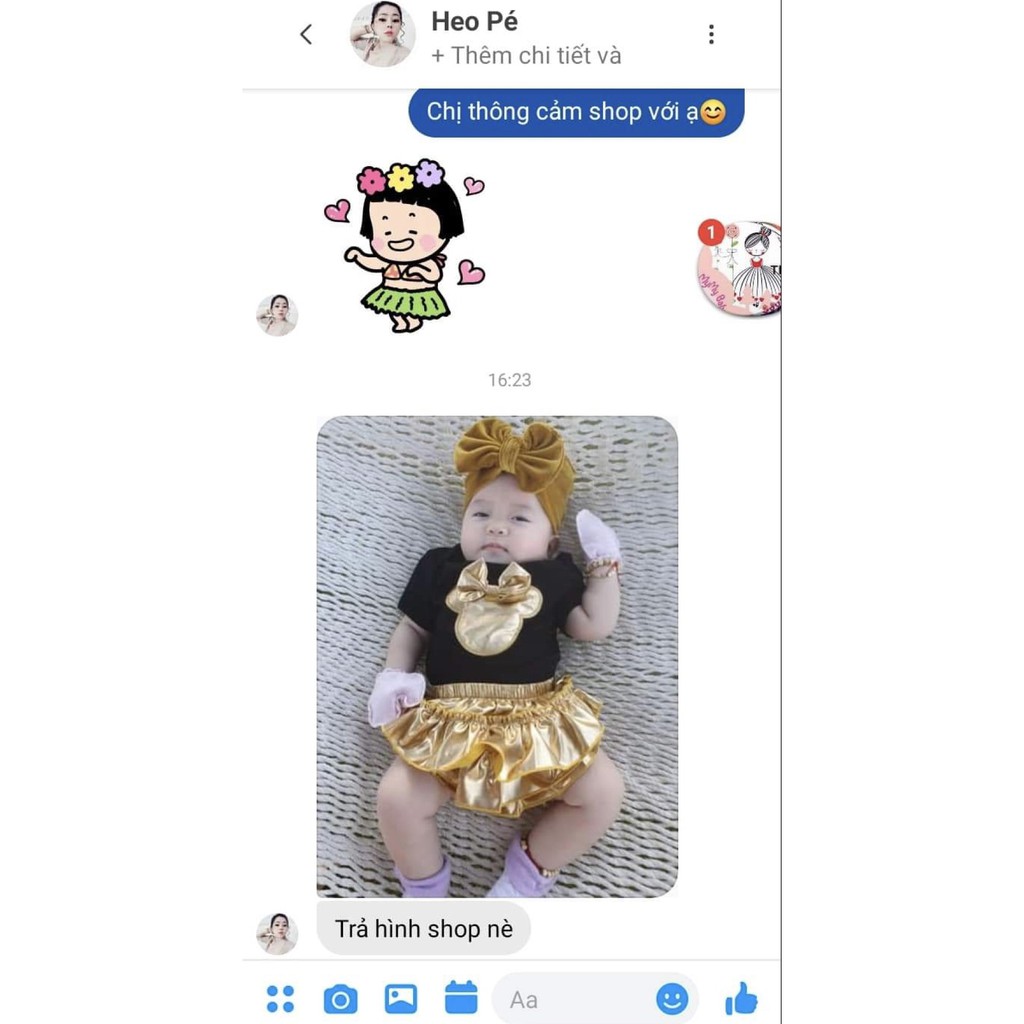 Set mickey gồm turban, áo body, váy có 2 màu trắng và đen chất đẹp