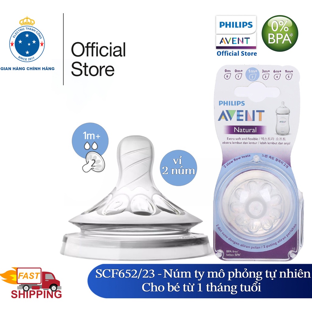 Núm ti silicone Philips Avent SCF652 - Núm vú thay bình cho trẻ từ 1 tháng tuổi
