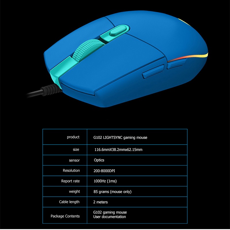 Chuột Gaming Logitech G102 Có Dây Và ĐèN NềN