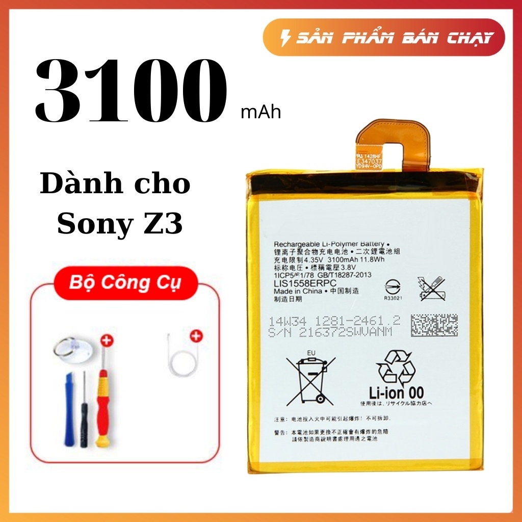 Pin Sony Z3, Pin chuẩn dung lượng 3000mAh, Bảo hành 1 tháng