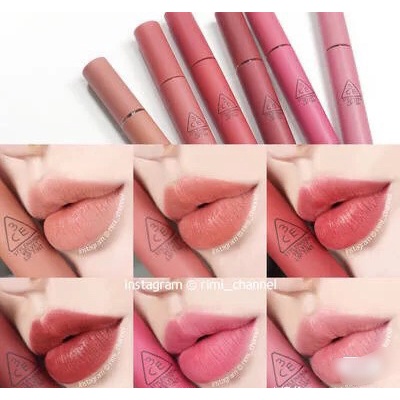 Son kem 3CE Velvet Lip Tint ( hàng auth ) full màu Taupe- Pink Break- Speak Up-Near And Dear- Chilk Like - Daffodil