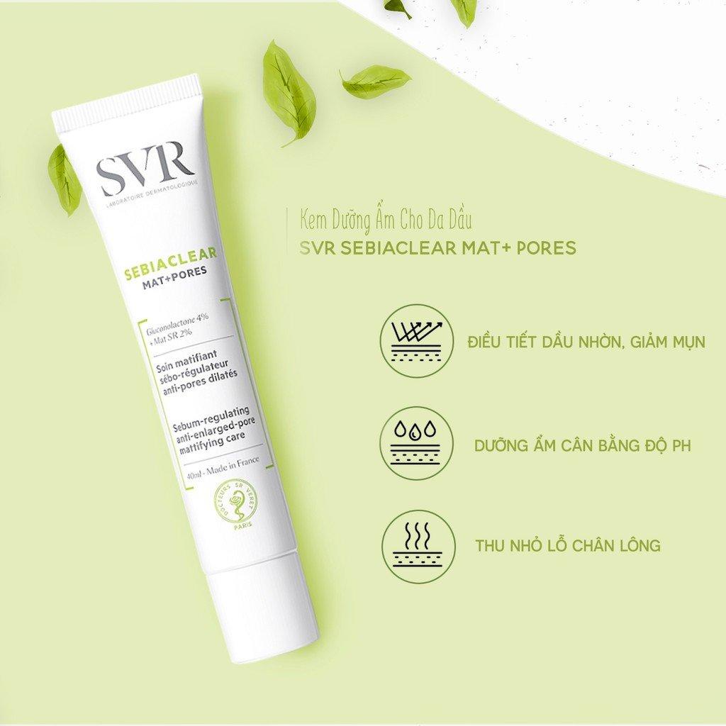 Kem dưỡng SVR Active Sebiaclear Mat Pores 40ml giảm mụn se khít lỗ chân lông kiềm dầu cho da