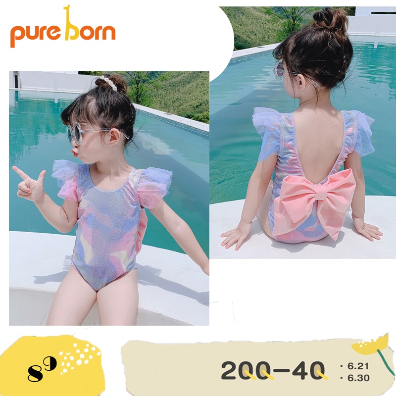 Bộ đồ bơi Bikini áo tắm liền thân nơ lưng cho bé gái - T09