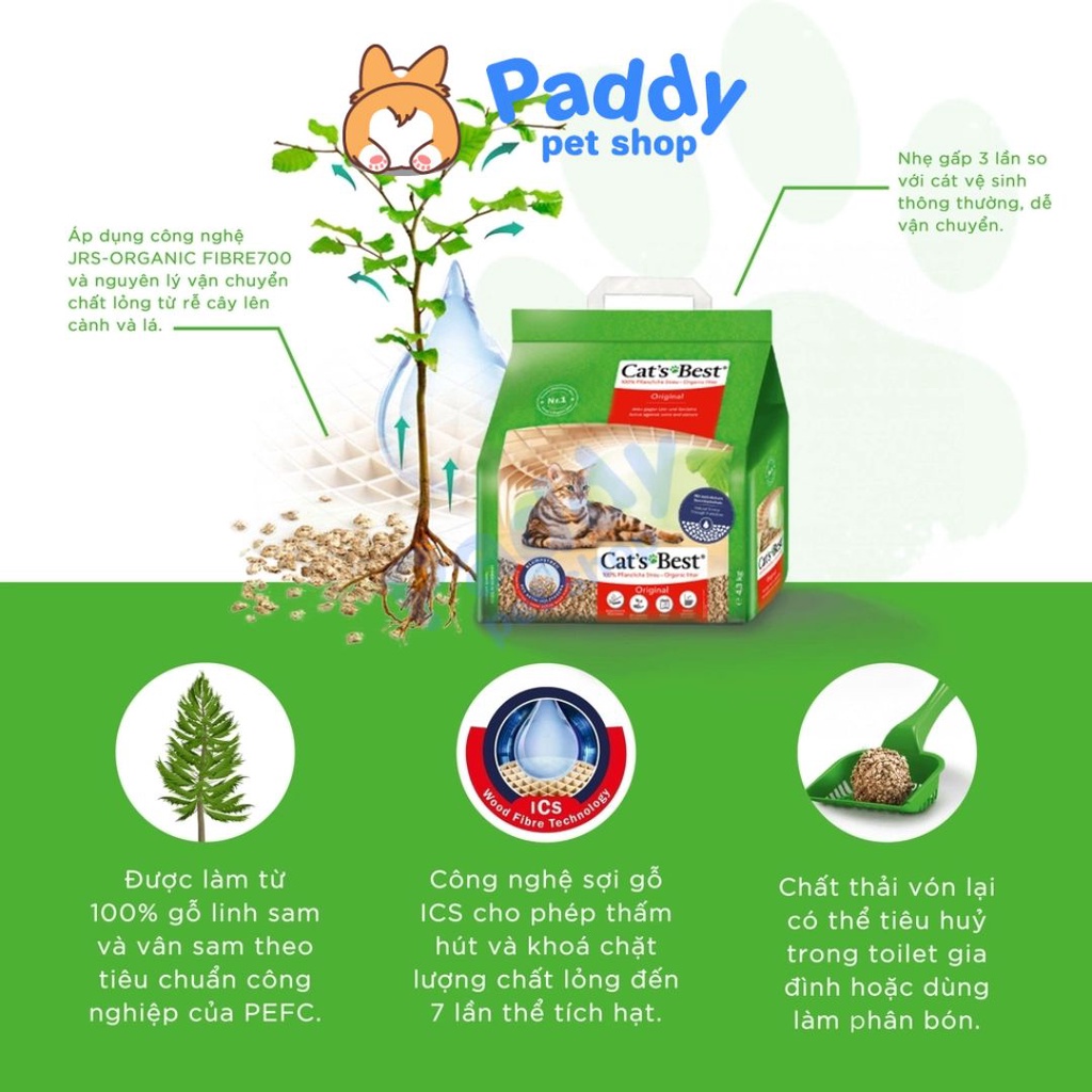 Cát Gỗ Cho Mèo Cat's Best ORIGINAL Vón Cục Khử Mùi &amp; Vi Trùng