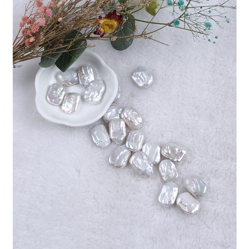 1 Hạt ngọc trai trắng hình vuông 15-16mm không lỗ dùng làm trang sức