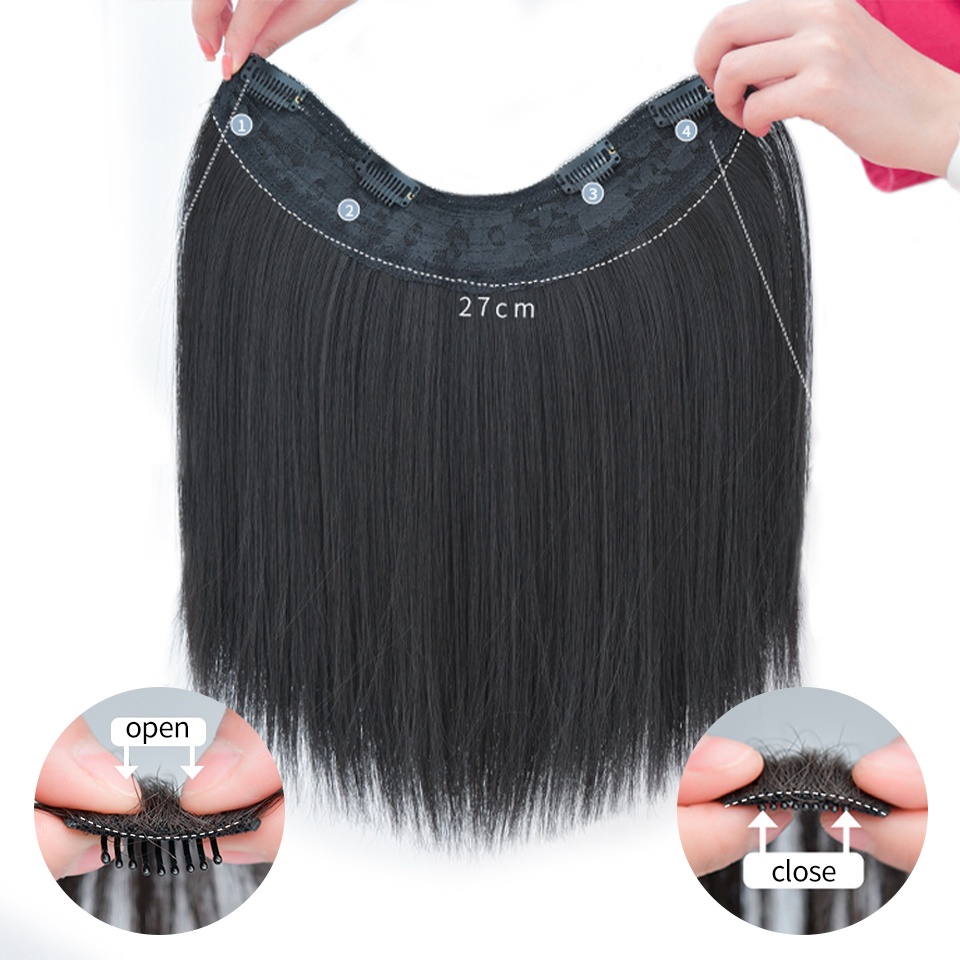 Tóc giả nối dài WIGSIN bằng sợi tổng hợp dáng thẳng ngắn kiểu chữ U với 4 kẹp trong một cho nữ
