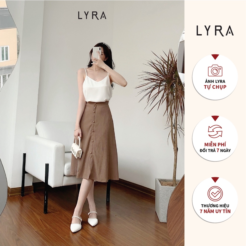 Chân váy xốp dáng dài đính cúc bọc LYRA thiết kế, dáng xòe xinh xắn, thanh lịch-LWTCV037