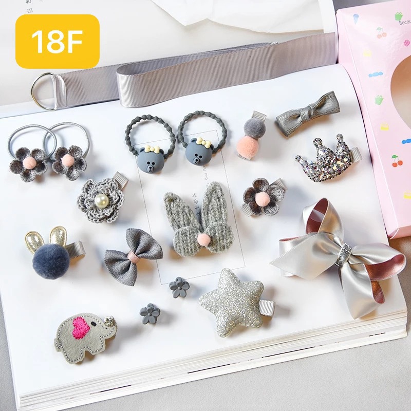 Set 18 kẹp tóc hình vương miện bằng da dễ thương cho bé gái