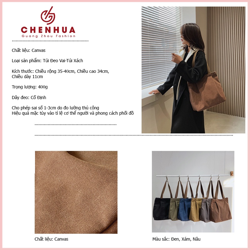 Túi đeo vai ChenHua basic túi xách nữ vải canvas a4 đi chơi du lịch phong cách ulzzang hàn quốc đẹp TX149
