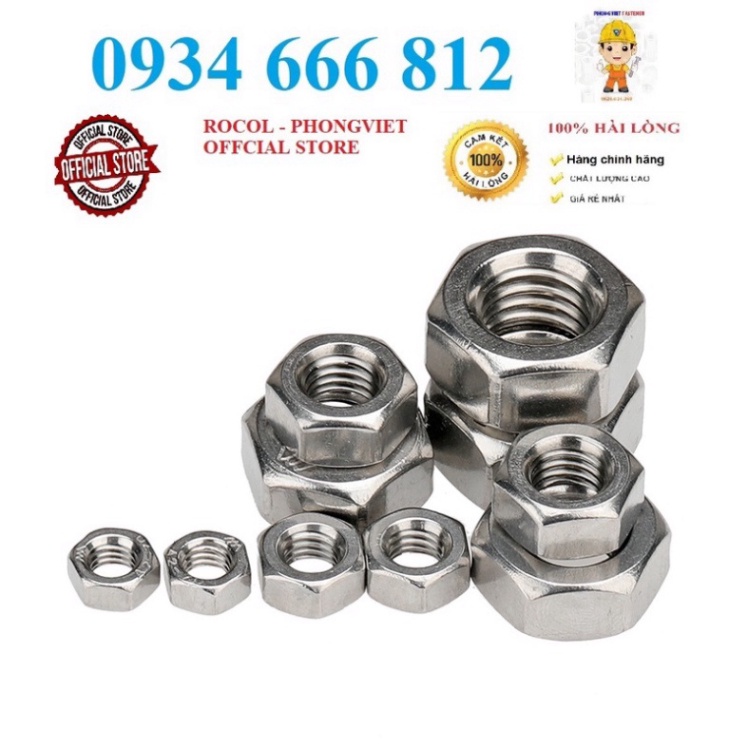 Set 50c và 10c M3-M12 ecu lục giác inox201 M3-M12