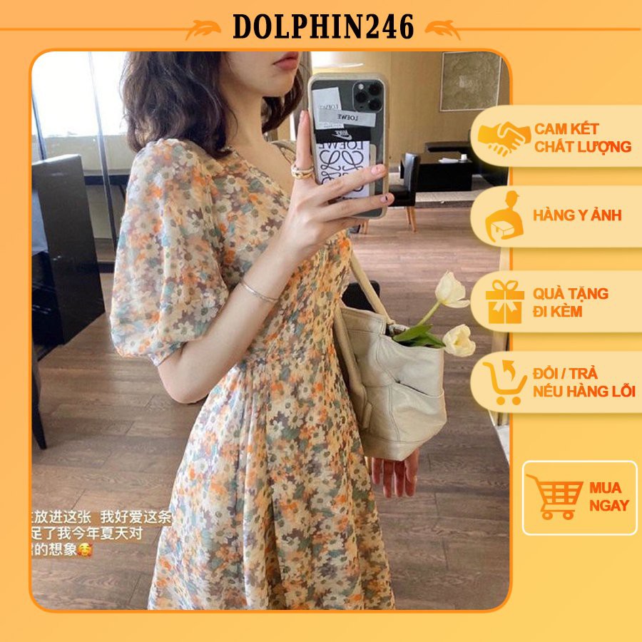 Váy Hoa Nhí Cổ V Đầm Hoa Nữ Tay Bèo Dáng Dài Váy Vintage Siêu Hot Mẫu Mới 2021