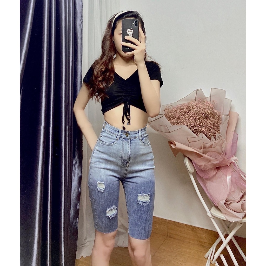 Quần jeans ngố dành cho BigSize Lưng cao, co dãn mạnh, màu xám lông chuột Loang Màu rách kiểu 4275 MLJ
