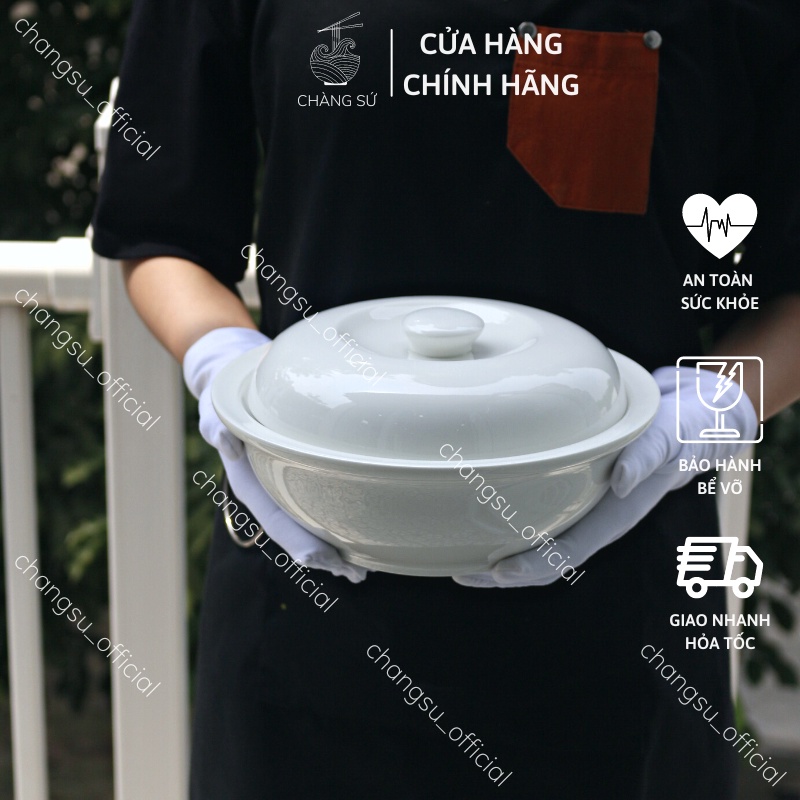 Âu sứ có nắp giữ nhiệt - Bát tô đựng cơm canh có nắp dung tích 1 lít sứ Minh Châu