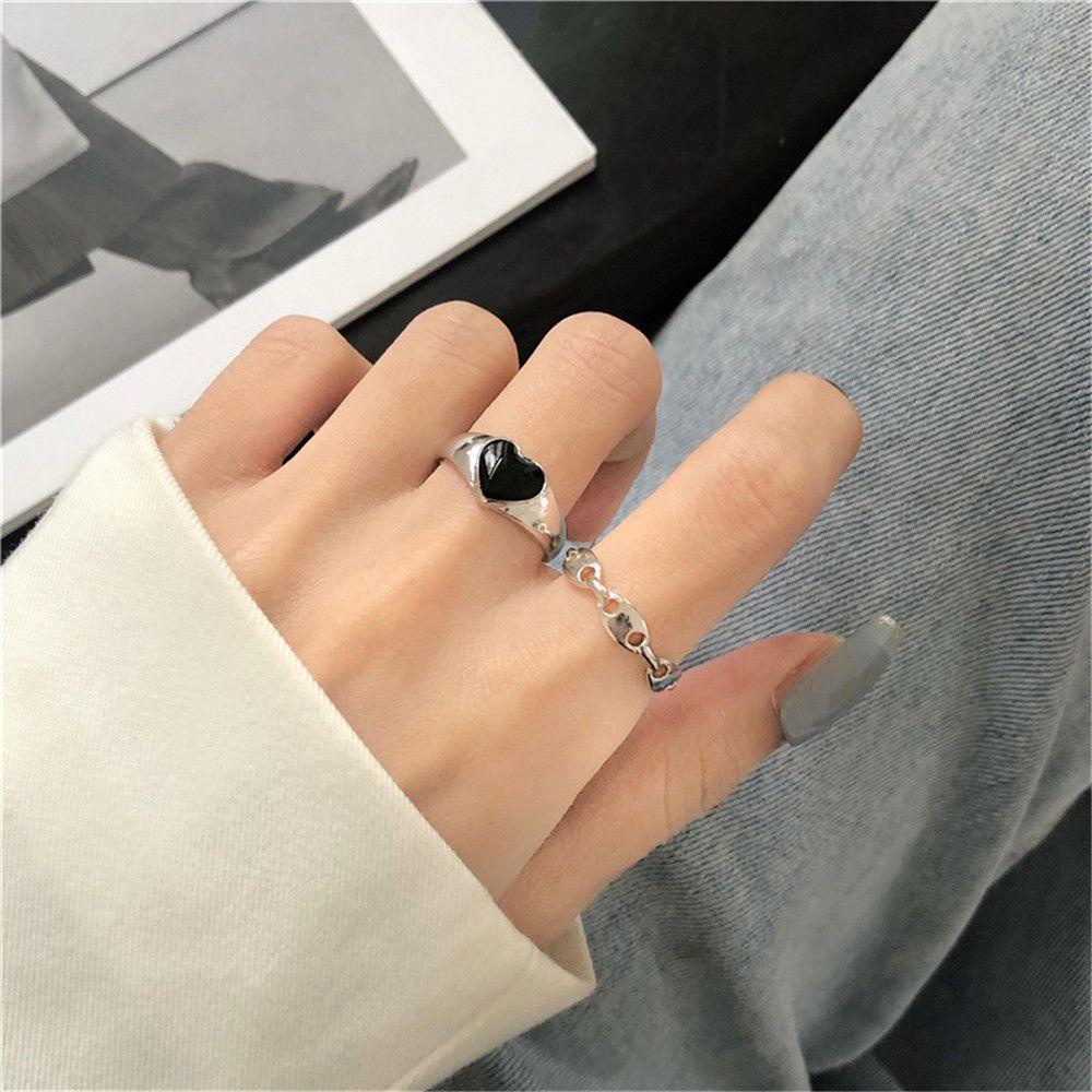HS Nhẫn Xi Mạ Bạc Hình Trái Tim Đen