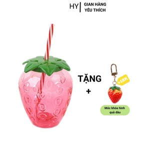 Bình Nước Trái Dâu Tây Dung Tích 500ml Tặng Kèm Ống Hút Và Móc Khóa Siêu Yêu Siêu Tiện Dụng