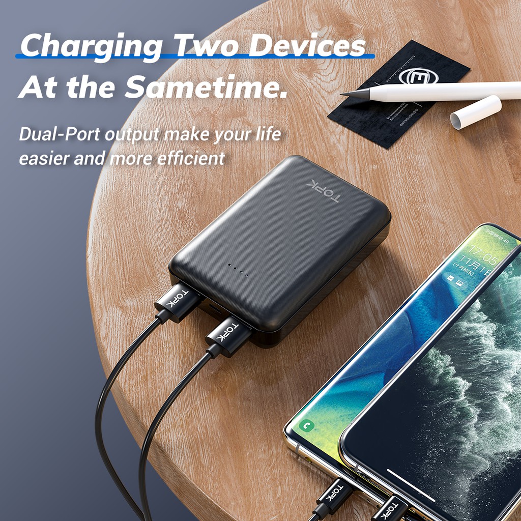 [Mã ELMALL8 giảm 8% đơn 500K] Sạc dự phòng hiệu TOPK 10000 mAh có 2 cổng sạc usb chính hãng | BigBuy360 - bigbuy360.vn