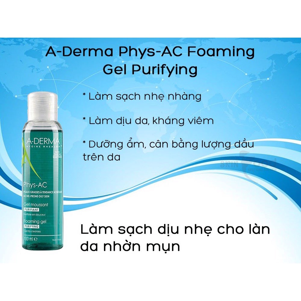 Aderma sữa rửa mặt A-Derma gel moussant purifiant phys-ac 200ml - 400ml