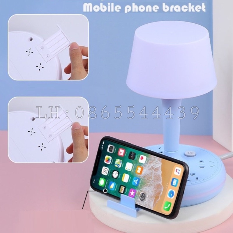 Đèn bàn 6 trong 1, có cổng xạc USB, ổ cắm điện,điều khiển từ xa, hẹn giờ, tặng kèm giá đỡ điện thoại