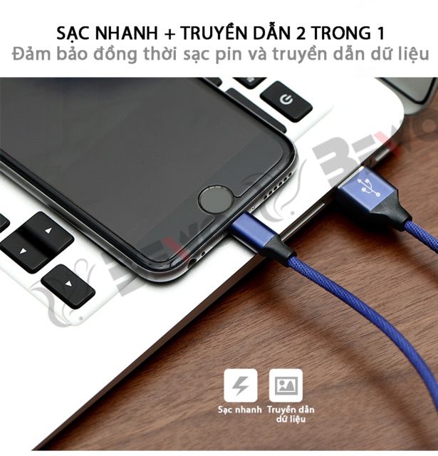 Cáp sạc nhanh dây dù mịn Bewo Bw-12, Dài 120cm,đầu bọc sắt, Lightning-Micro-TypeC