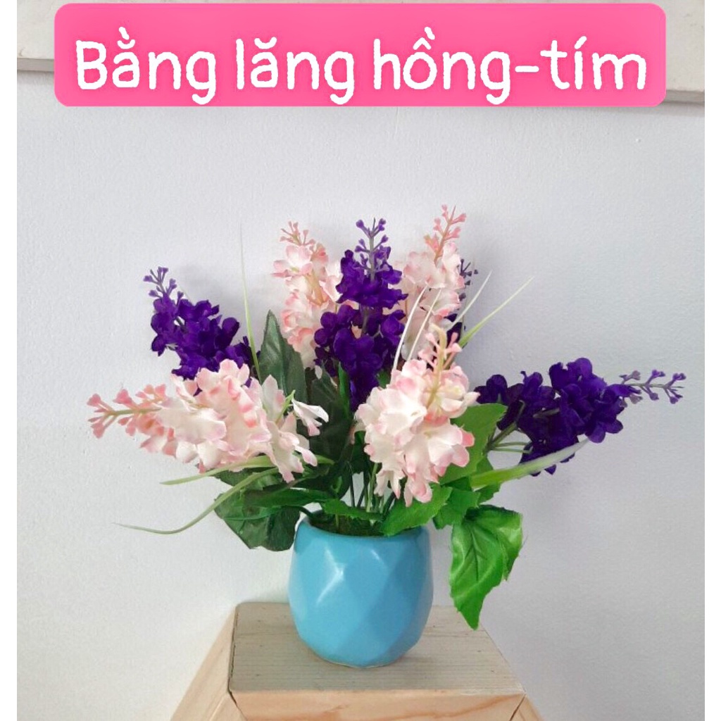 Chậu Hoa Lá Nhựa Trang Trí Phòng Khách, Bàn Làm Việc, Văn Phòng- Có Kèm Chậu Sứ.