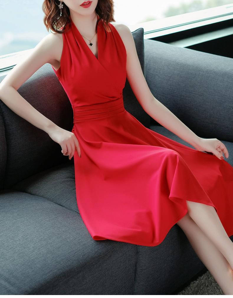 Sexy Red V-neck Slim Dress Fashion 2021 Women