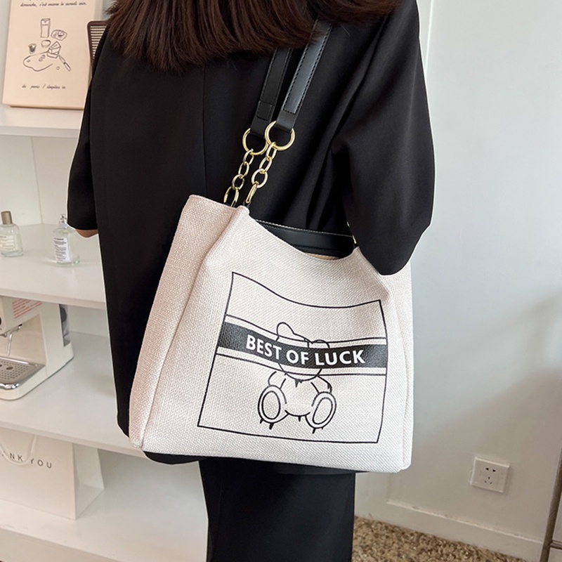 Túi đeo vai IELGY vải canvas cỡ lớn in họa tiết chữ cái hoạt hình thời trang tùy chọn màu sắc cho nữ