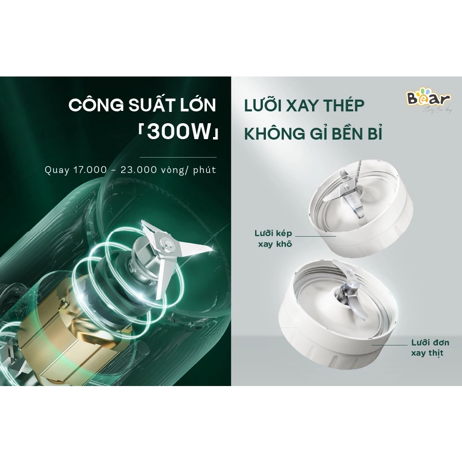 Máy xay 3 cối đa năng Bear LLJ-C10P1 (BL-B10V2) Xay thực phẩm ăn dặm cho bé - Hàng quốc tế chính hãng bảo hành 1 năm