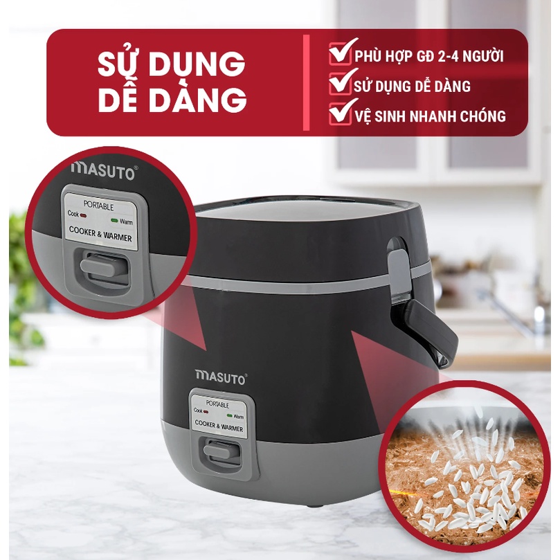 Nồi Cơm Điện Tử Lòng Niêu Masuto Chính Hãng 1,8L Nấu Ngon Vị Truyền Thống Có Thể Nấu Cơm Cháy- Công xuất 700W - BH 1 năm