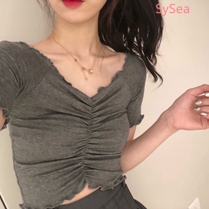 Women Short Sleeve T-shirt Summer Slim Knit Top