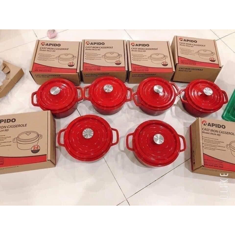 Nồi gang đúc tráng men Rapido, Bộ nồi gang đúc tráng men Rapido, kích cỡ 20, 22cm , dùng cho tất cả các loại bếp