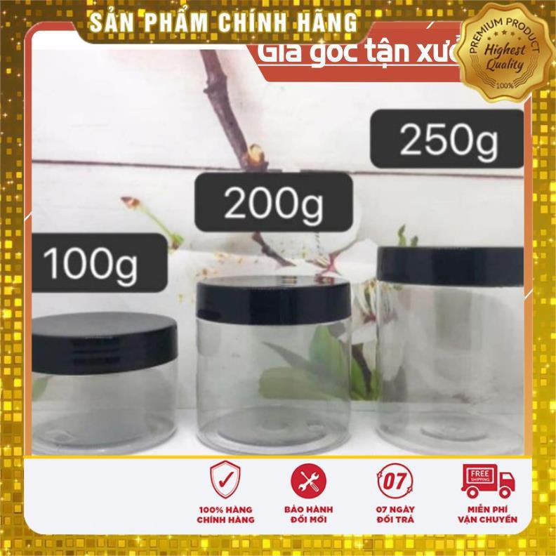 Hủ Đựng Kem ❤ TRÙM SỈ ❤ Hũ nhựa pet Trong Nắp Đen 50g 100g 200g 250g đựng mỹ phẩm, thực phẩm, đồ khô, ngũ cốc