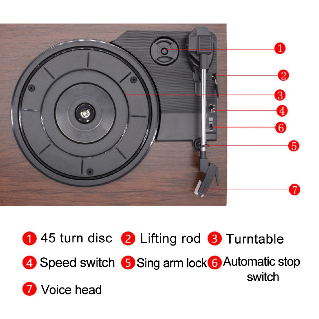 Máy hát đĩa cổ điển họa tiết vân gỗ 33 RPM 45 RPM 78RPM