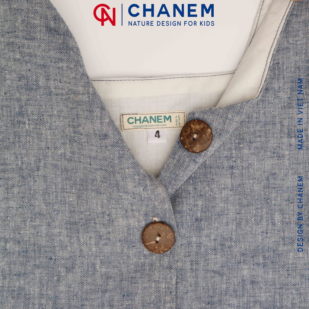 Đầm bé gái cổ vuông màu bò JEANY DRESS CHANEM phối 2 nút gỗ dừa, chất bò giấy cao cấp, mềm mại cho bé từ 1 - 10 tuổi