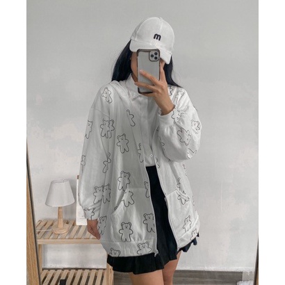 [Có Video+Ảnh Thật] Áo Khoác Nỉ Nữ Trắng Họa Tiết Hình Gấu, Áo Khoác Nỉ Form Rộng Mềm Mịn Anne Boutique Mã 426