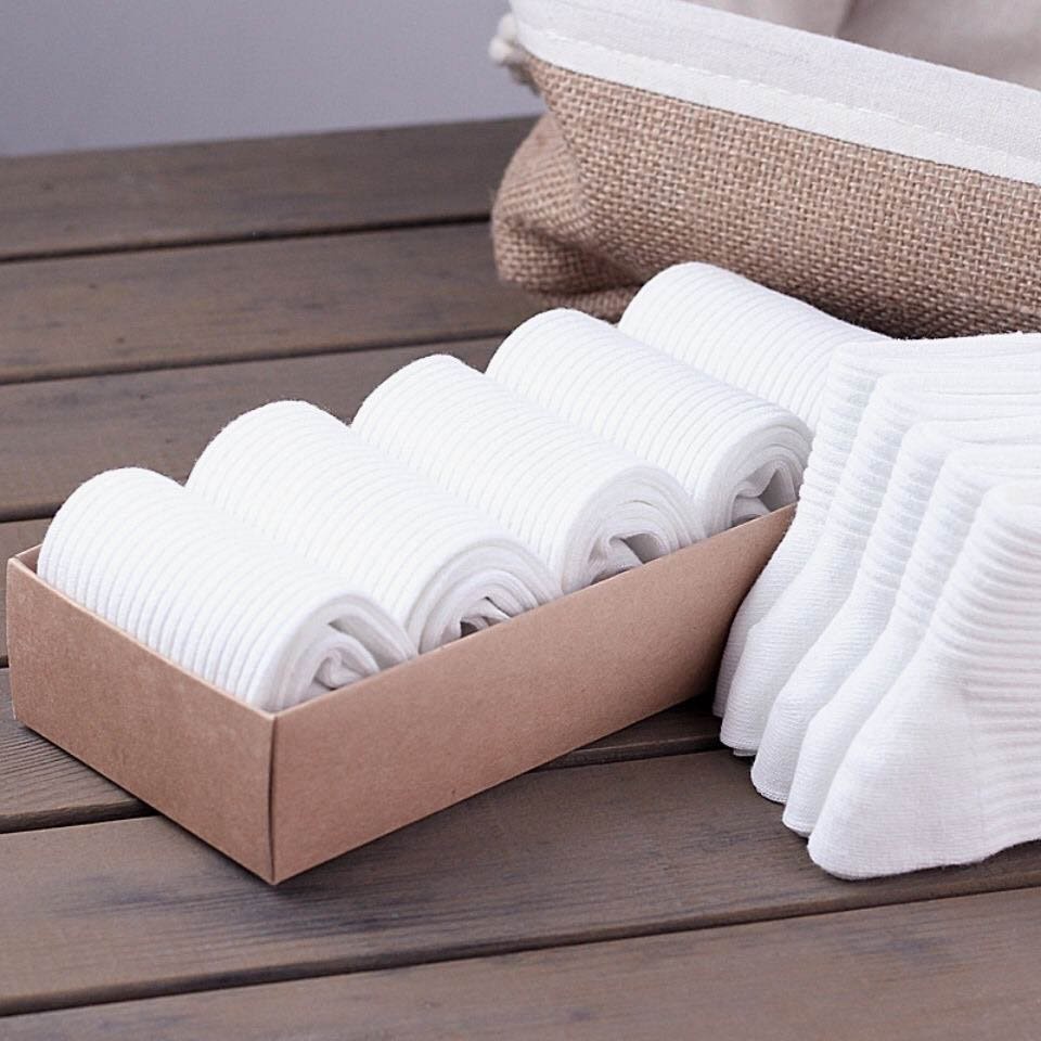 Tất nam nữ cổ cao trơn trắng đen, Tất cổ cao chất cotton co giãn 4 chiều SUNA FASHION