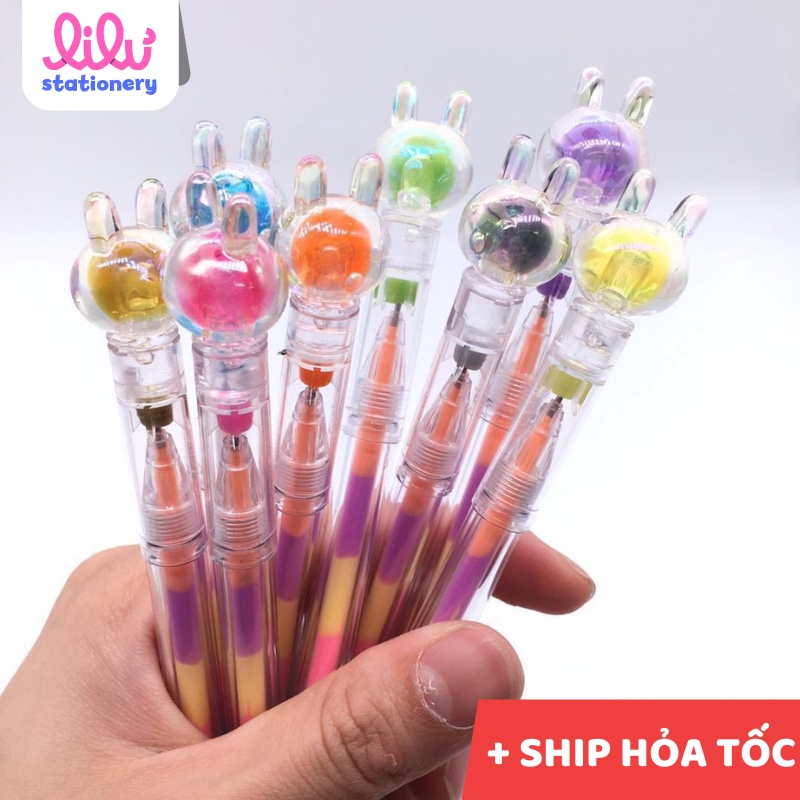 Bút Nhũ Gel 6 Tầng Màu Trên 1 Bút MS: GP8106. Với 2 Phân Loại Nắp Trơn và Nắp Thỏ