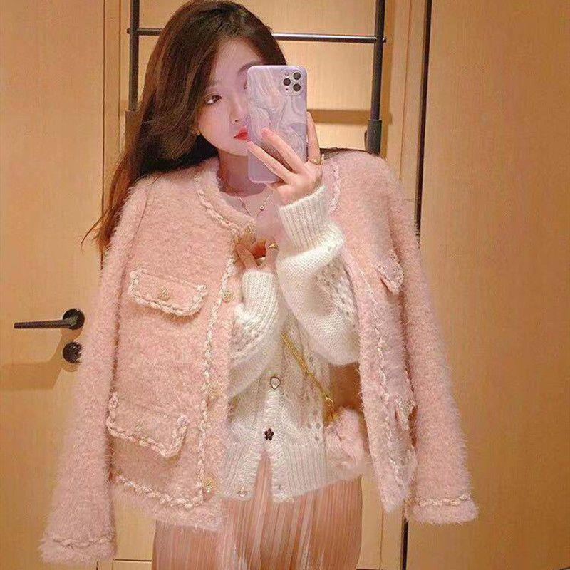 Áo Khoác Len Ngắn Dày Dặn Màu Hồng Thời Trang Thu Đông Hàng Mới 2022 Dành Cho Bạn Nữ