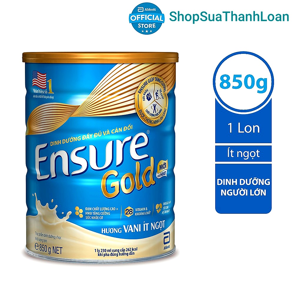 [HSD T1-2024] Sữa Bột Ensure Gold Vani Ít ngọt (HMB) - Hộp 850gr